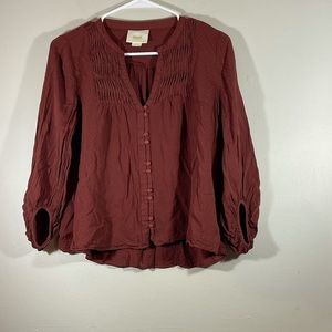 Maeve Burgundy Hi Low Hem Shirt